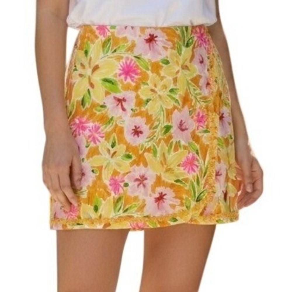 Crown & Ivy Floral Faux Wrap Skort Skirt Crochet Trim Summer Preppy Tropical 6